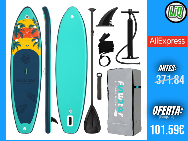 FunWater: tabla inflable de Stand Up Paddle (SUP) antideslizante para deportes acuáticos, ideal para paddling y surf, disponible en 320–385 cm +++ 🎫 Cupón Descuento: FSES13