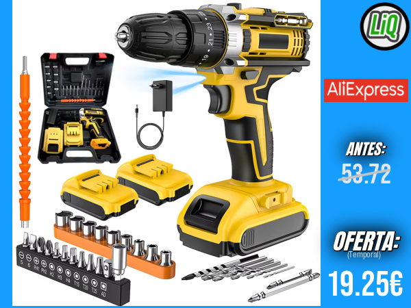 Taladro Percutor Inalámbrico 21 V y Destornillador Eléctrico con Batería de Iones de Litio: 25+3 Niveles de Torque, 2 Velocidades Ajustables y Mandril de 3/8” — Herramienta Eléctrica Potente y Versátil +++ 🎫 Cupón Descuento: FSES02