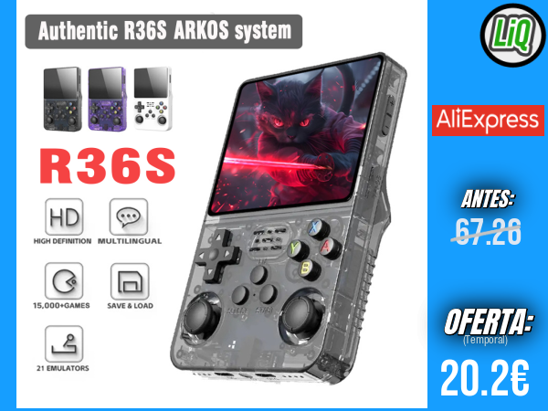 Consola portátil Retro ARKOS R36S con sistema Linux: pantalla IPS de 3,5", reproductor de vídeo y 64GB/128GB de almacenamiento +++ 🎫 Cupón Descuento: FSES02