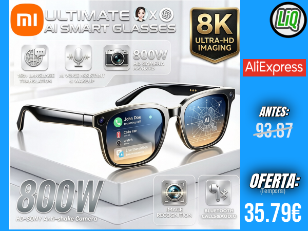 Gafas Inteligentes Xiaomi con IA para Motocicleta: Cámara HD 4K de 8MP para Fotos y Videos, Llamadas de Voz, Traducción, Bluetooth y Resistencia al Agua +++ 🎫 Cupón Descuento: ESSC03