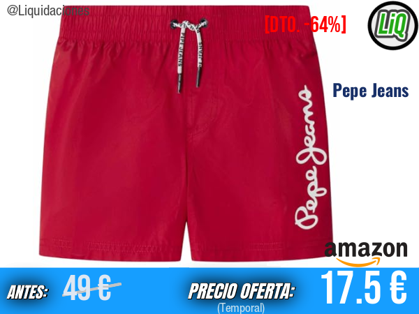 Pepe Jeans Logo Swimshort: el bañador perfecto para destacar este verano en rojo vibrante. ✨niño
Talla: 6 8 10 12 años en varios colores 🌈