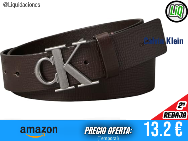 Calvin Klein Cinturón Fixed con Hebilla de Monograma en Marrón (CK Dark Brown/Antique Silver). ✨hombre
Talla: 135 cm