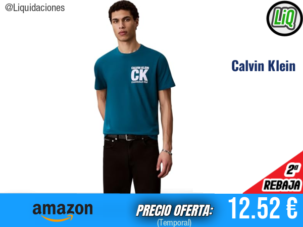Calvin Klein Camiseta Corner Graphic con Logotipo en Azul Teal Marine. ✨hombre
Talla: M
