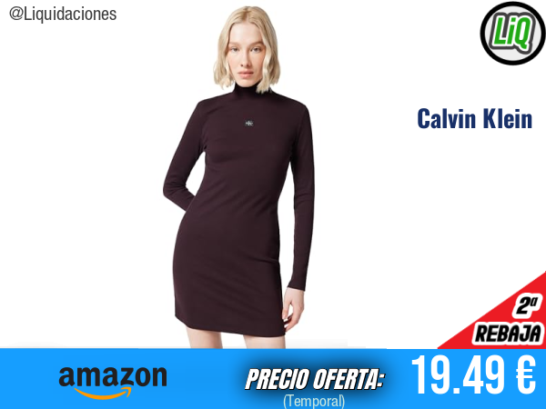 Calvin Klein Vestido Bodycon Woven Label Ribbed Mini con Cuello Alto en Marrón Mocha Brown. ✨mujer
Talla: M