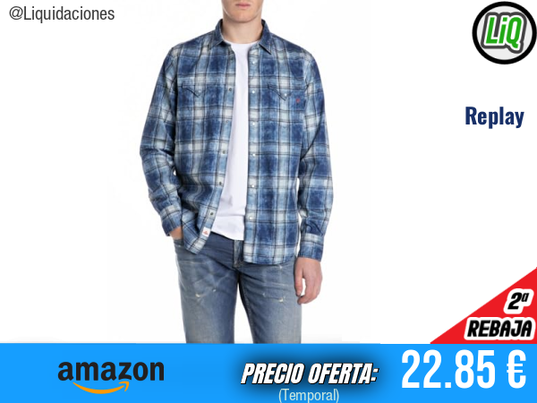 Replay Camisa Vaquera AI Wash 009 Azul Medio de Corte Regular. ✨hombre
Talla: M