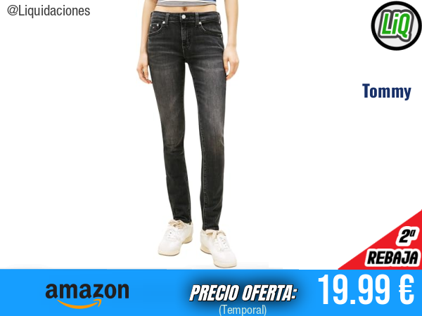 Tommy Jeans Vaqueros Sophie Skinny de Cintura Baja en Denim Black, Ajuste Favorecedor. ✨mujer
Talla: 33W / 32L