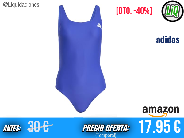 adidas V-Back Swimsuit Swimwear en Azul Semi Lucid Blue, diseño deportivo y favorecedor. ✨mujer
Talla: 44