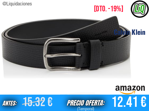 Calvin Klein Cinturón de Piel con Hebilla Redonda Round Buckle en Negro/Plata Antique, 3,5 cm. ✨hombre
Talla: 105