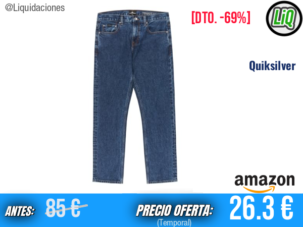 Quiksilver: estilo denim azul para elevar tu look diario. ✨hombre
Talla: 31/32