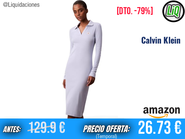 Calvin Klein: Vestido tipo polo midi de punto acanalado en azul Casual Blue. ✨mujer
Talla: M