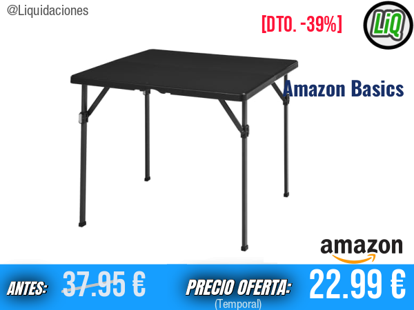Mesa plegable cuadrada Amazon Basics: comodidad y versatilidad donde la necesites. ✨Unisex
Talla: 86.1 x 86.1 x 74 cm