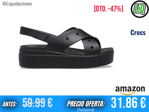 Crocs Brooklyn 4U - Sandalias de cuña con correa cruzada en negro, elegancia y confort diario. ✨mujer
Talla: 38/39 EU