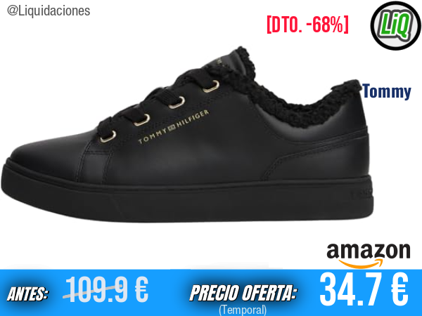 Tommy Hilfiger Sneaker Casual con Suela Cupsole y Borreguito, Negro (Black). ✨mujer
Talla: 38 EU