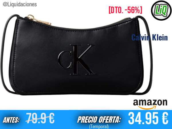 Calvin Klein Bolso de Mano Bold Mini con Cierre de Cremallera en Negro. ✨mujer
Talla: Talla única