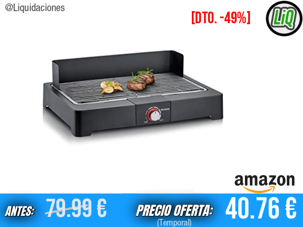 Severin PG 8565: Barbacoa de mesa eléctrica negra para interior y exterior, con parrilla de acero inoxidable y arranque rápido, mini barbacoa segura sin riesgo de quemaduras