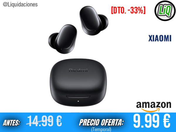 XIAOMI Redmi Buds 6 Play: Auriculares Inalámbricos Ultraligeros con Cancelación de Ruido, hasta 36 Horas de Autonomía y Bluetooth 5.4 en Negro (Versión ES)