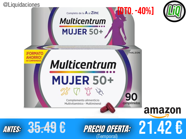 Multicentrum Mujer 50+: Multivitamínico y Multimineral Completo para Mujeres Mayores de 50 Años, Presentación de 90 Comprimidos