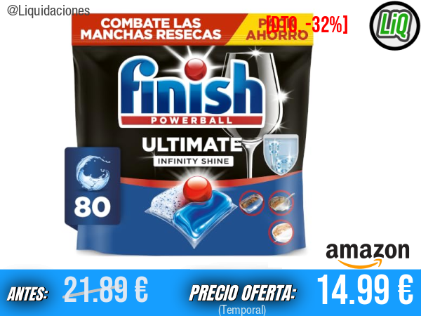Finish Powerball Ultimate Infinity Shine: 80 pastillas para lavavajillas con máximo poder quitagrasas y protección avanzada del cristal para un brillo impecable