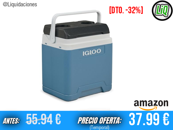 IGLOO IP27 Nevera Pasiva 27L Azul Claro: Ligera, Resistente y Portátil para Camping, Trabajo, Picnic y Outdoor; Ideal para Bebidas y Aperitivos y Mantiene el Frío sin Electricidad