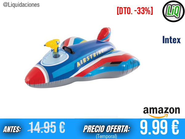 Intex Avión Hinchable 117×104 cm con Pistola/Lanzador de Agua (57531): Juego Acuático para Playa y Piscina, Juguete Infantil +3 Años, Soporta hasta 40 kg