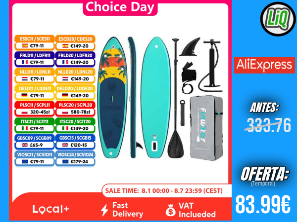 FunWater: tabla inflable de Stand Up Paddle (SUP) antideslizante para deportes acuáticos — ideal para paddling y surf, tamaño 320–385 cm +++ 🎫 Cupón Descuento: ESSC03 + PAYPAL ó ESSC11