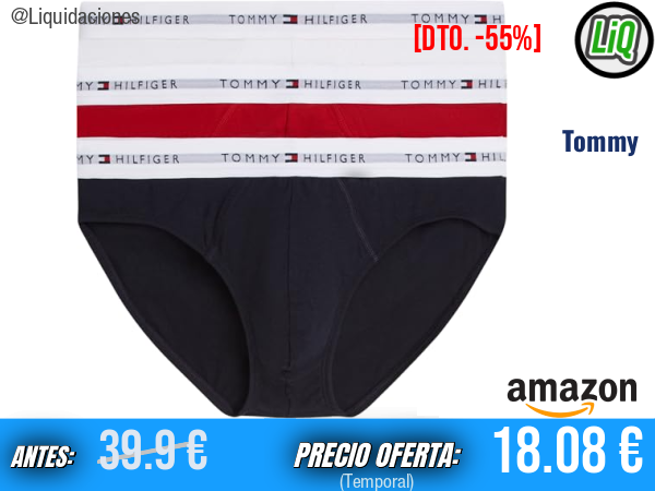 Tommy Hilfiger: Pack de 3 calzoncillos Hip Briefs multicolor con logotipo en la cintura. ✨hombre
Talla: XL