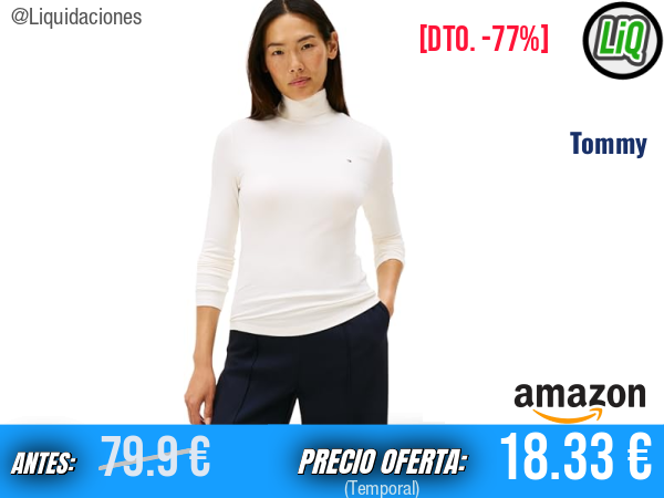 Tommy Hilfiger Jersey Slim Rib con Cuello Vuelto en Blanco Ivory Silk. ✨mujer
Talla: XL