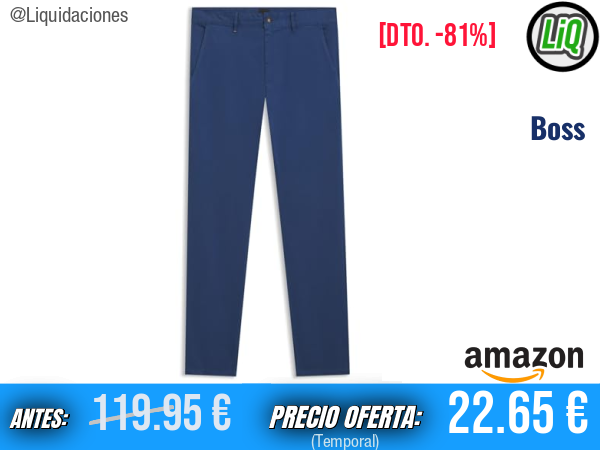 Boss Chino Slim: eleva tu estilo con un toque impecable.✨Hombre
Talla: Open Blue466