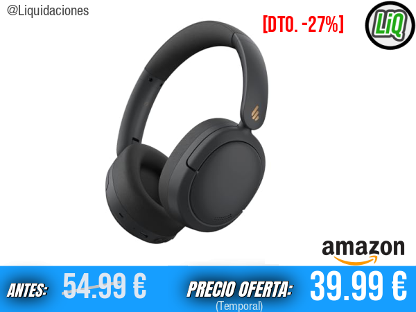 Edifier W800BT Pro: Auriculares Bluetooth 5.4 Plegables en Negro con Cancelación Activa del Ruido Híbrida, Audio Hi-Res, Reducción de Ruido en Llamadas con IA, hasta 45 Horas de Autonomía y Carga Rápida