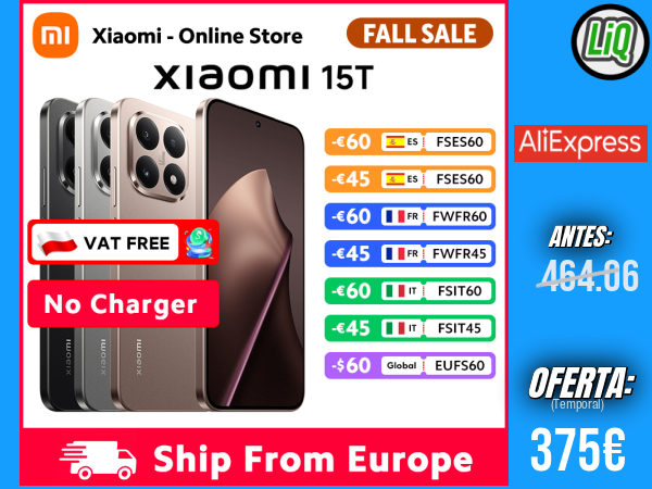 Xiaomi 15T 5G (Versión Global) Smartphone con Cámara Leica de 50MP, NFC, 12GB RAM y 256GB/512GB ROM, Pantalla AMOLED de 6.83" a 120Hz, Carga de 67W, CPU MTK Dimensity 8400-Ultra (Sin Cargador) +++ 🎫 Cupón Descuento: FSES30