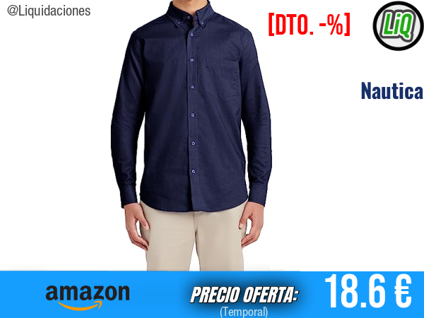 Nautica Camisa de Manga Larga de Corte Clásico con Botones en Azul Marino. ✨hombre
Talla: L