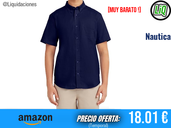 Nautica School Uniform Performance Oxford Camisa Abotonada de Manga Corta en Marino. ✨hombre
Talla: M