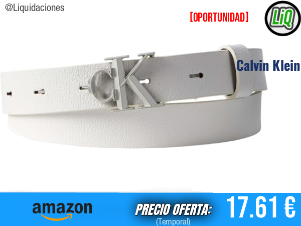 Calvin Klein Cinturón de Piel con Hebilla Buckle 2,5 cm en Blanco Alyssum y Níquel Antiguo. ✨mujer
Talla: 120