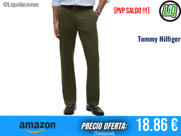 Tommy Hilfiger Pantalón Chino Core Denton Essential Twill Straight Fit en Verde Dark Greenery. ✨hombre
Talla: 29W / 36L