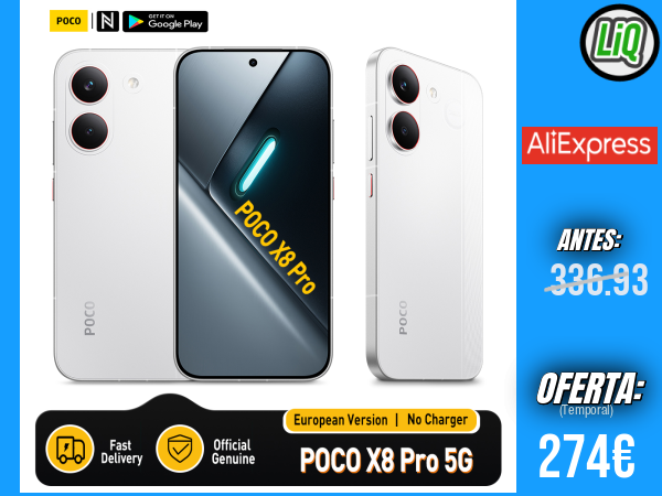 POCO X8 Pro 5G (Versión Europea) 256GB/512GB: Pantalla AMOLED 6.59” 1.5K a 120Hz, Batería 6210mAh, Cámara 50MP con OIS, NFC, IP68, Dimensity 8500-Ultra (Sin Cargador) +++ 🎫 Cupón Descuento: WOES29