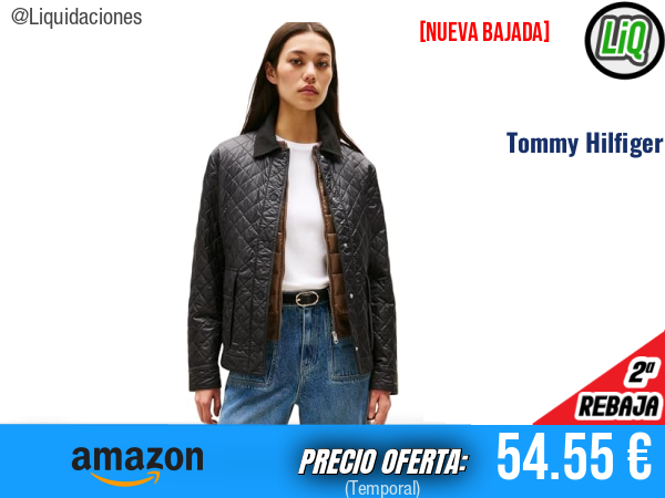 Tommy Hilfiger Cazadora Acolchada Padded Nylon Slim Quilted Negra con Cuello Francés. ✨mujer
Talla: L