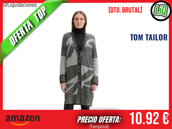 TOM TAILOR Cárdigan de Punto Estructurado a Cuadros Negros, Modelo 37004. ✨mujer
Talla: XS