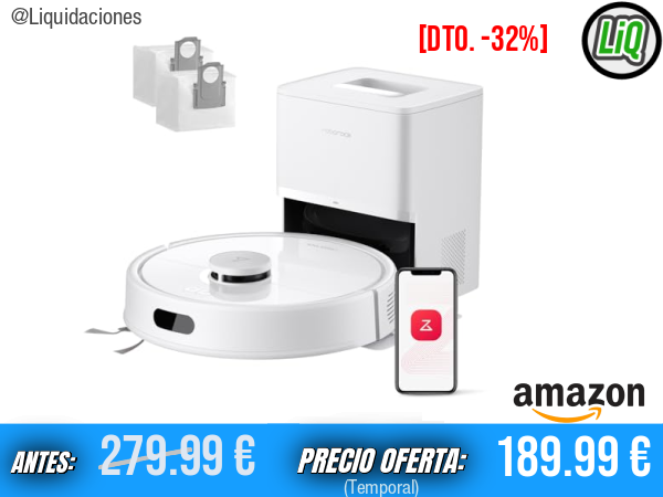 Roborock Q7L5+ Robot Aspirador y Fregador (Blanco) con Succión Extrema de 8000 Pa: Limpieza Potente y Profunda en una Sola Pasada