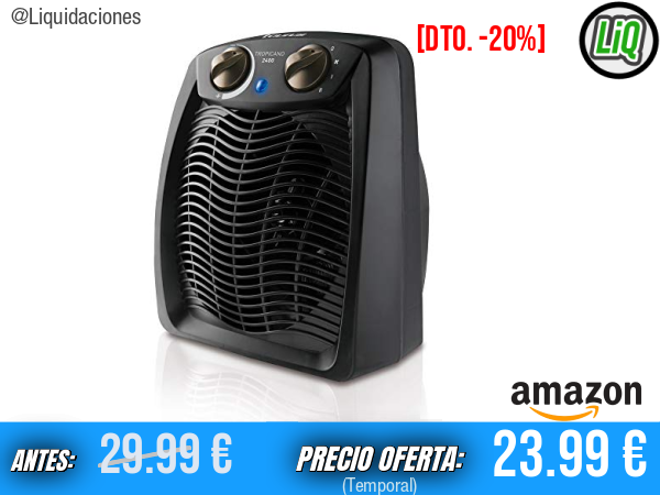 Taurus Tropicano 2400: Calefactor Eléctrico de 2400W con Termostato y Ventilador | 2 Potencias (1400/2400W), Protector Térmico y Asa — Calienta Estancias de hasta 24 m²