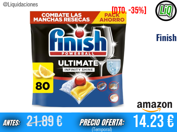 Finish Ultimate Infinity Shine Pastillas para Lavavajillas Aroma Limón: Limpieza Profunda y Brillo Impecable en Cada Lavado. ✨unisex
Talla: 80 unidad (Paquete de 1)