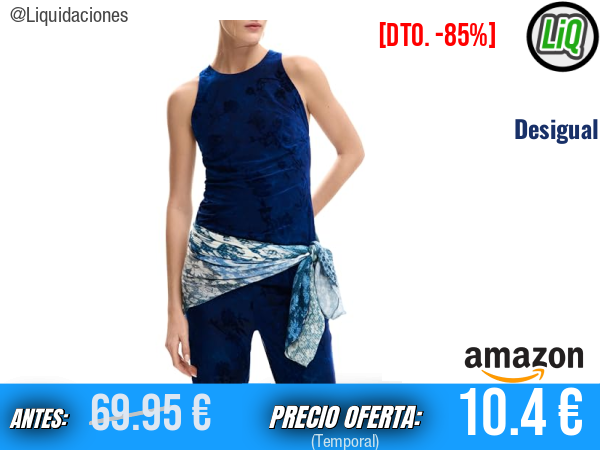 Desigual Camiseta sin Manga Azul: Estilo fresco y versátil para destacar. ✨mujer
Talla: XS