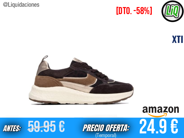 XTI Zapatilla Marrón Cómoda y Versátil para Moda Casual, Modelo 14614501. ✨mujer
Talla: 37 EU