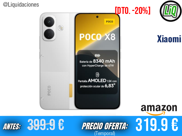 POCO X8: Potencia total con 8GB+256GB, AMOLED 1,5K y carga turbo de 67W. ✨unisex
Talla: 8+256