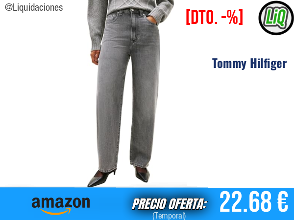 Tommy Hilfiger Vaqueros Grey Barrel de Cintura Alta en Azul Grey. ✨mujer
Talla: 34W / 34L