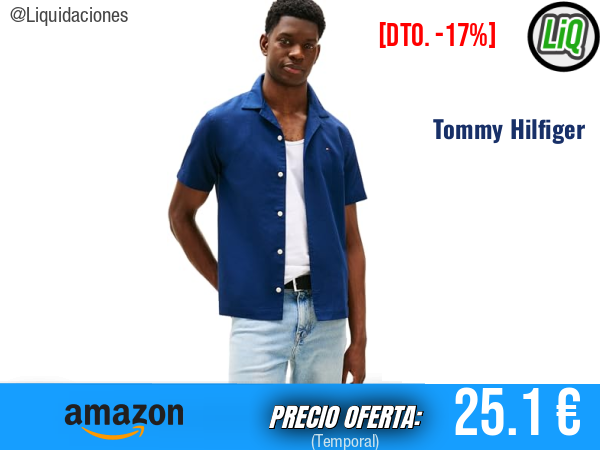 Tommy Hilfiger Camisa Linen Blend de Manga Corta en Azul Carbon Navy. ✨hombre
Talla: M